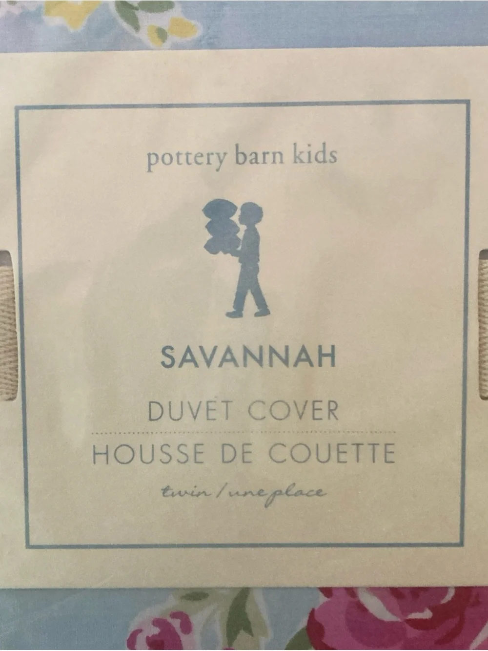 NWT Pottery Barn Kids Savannah Floral Duvet Cover in Light Blue, Pink twin size